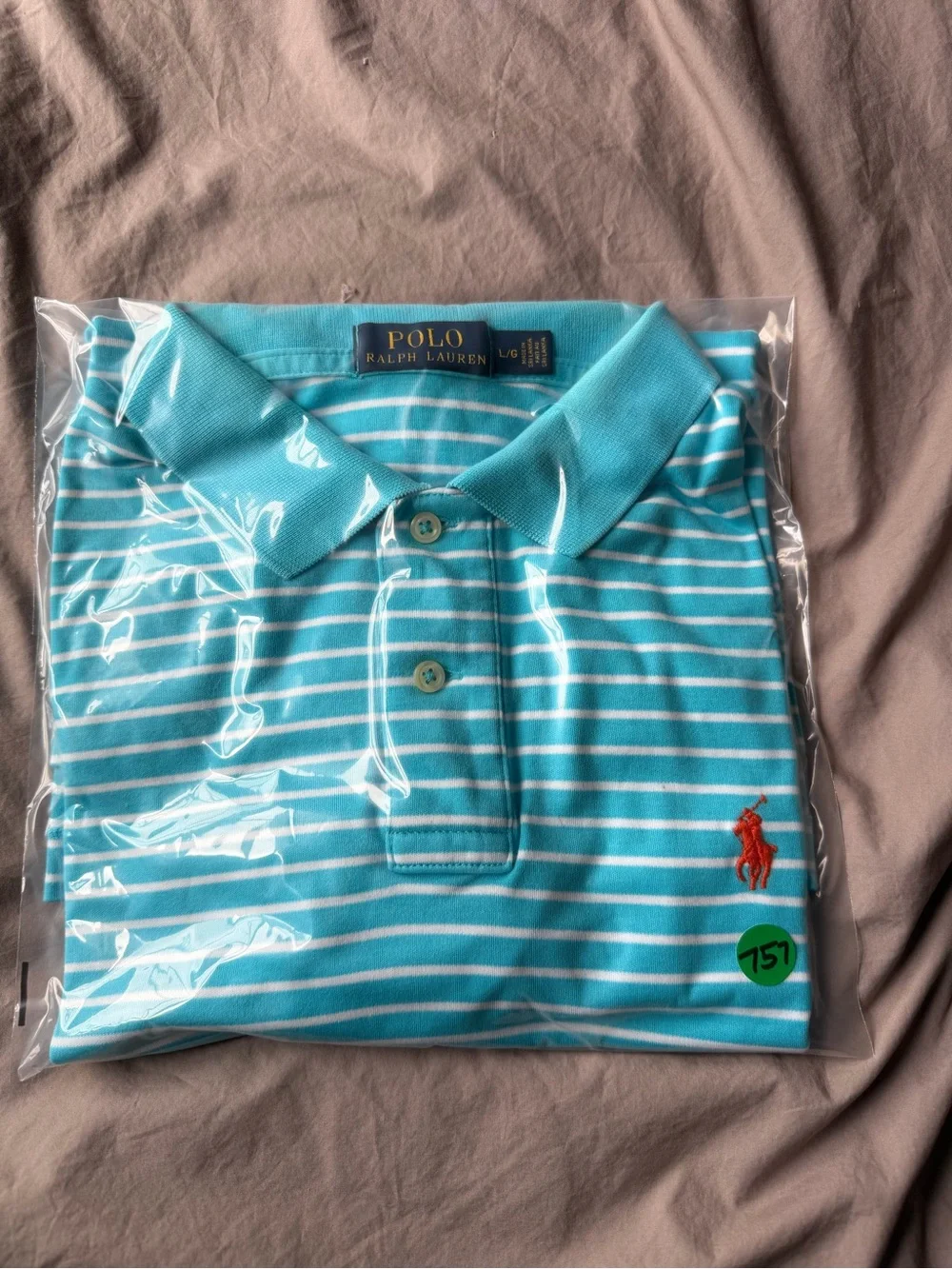 Polo Ralph Lauren Polo Shirt Mens L Medium Fit Blue Stripe Knit Casual Logo